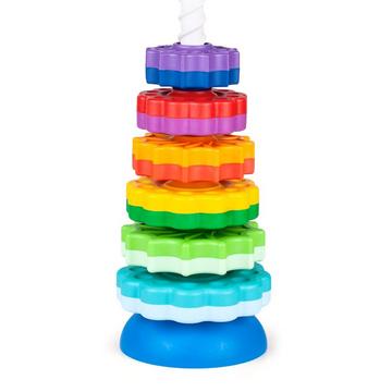 Stapelturm Baby Kinderspielzeug farbige Ringpyramide mit Spiralfaden Zahnradspiel