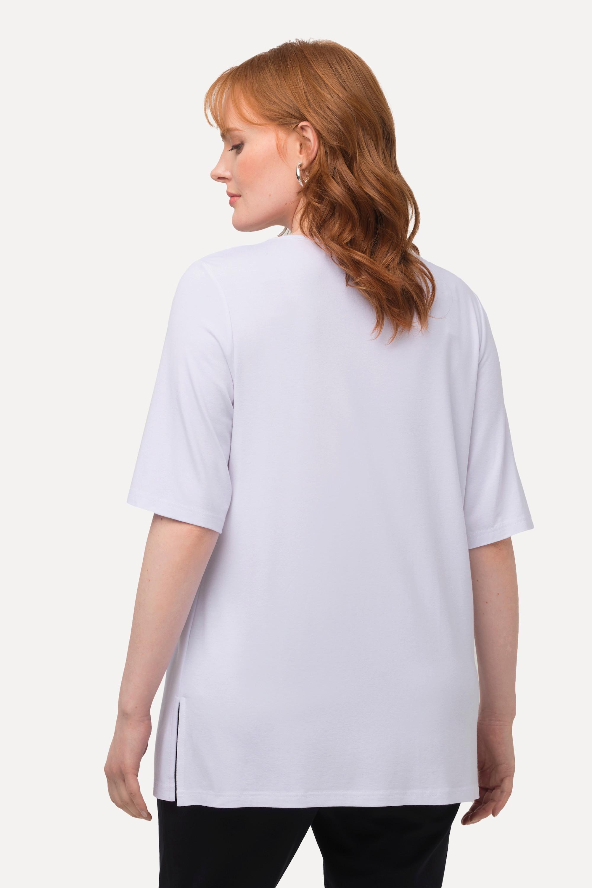 Ulla Popken  T-shirt con davanti doppio, scollo a V e mezze maniche 