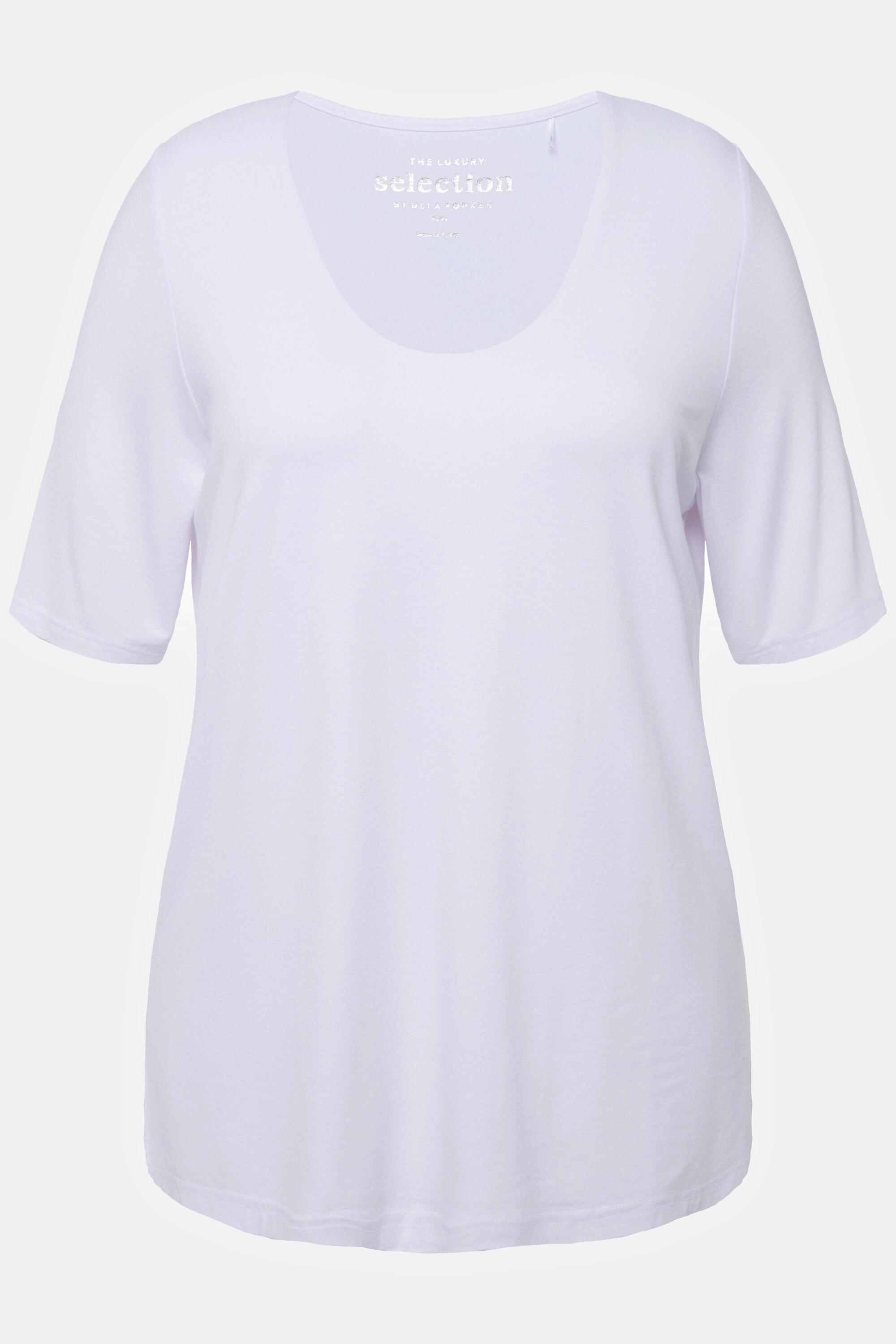 Ulla Popken  T-shirt con davanti doppio, scollo a V e mezze maniche 