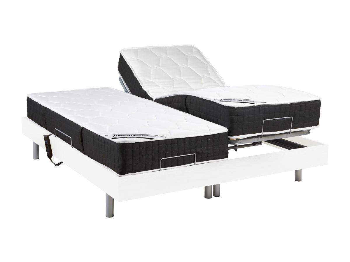 Vente-unique Lit électrique relaxation tout plots matelas ressorts ensachés mémoire forme PHANES de DREAMEA moteurs OKIN  