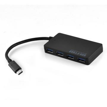 4-Port USB 3.0 Multischnittstelle USB Hub Plug & Play mit USB-C Stecker Typ-C Buchse und Power Supply passend für Laptops, Tablets und modernen Geräte mit USB-C Ladeanschluss in SCHWARZ