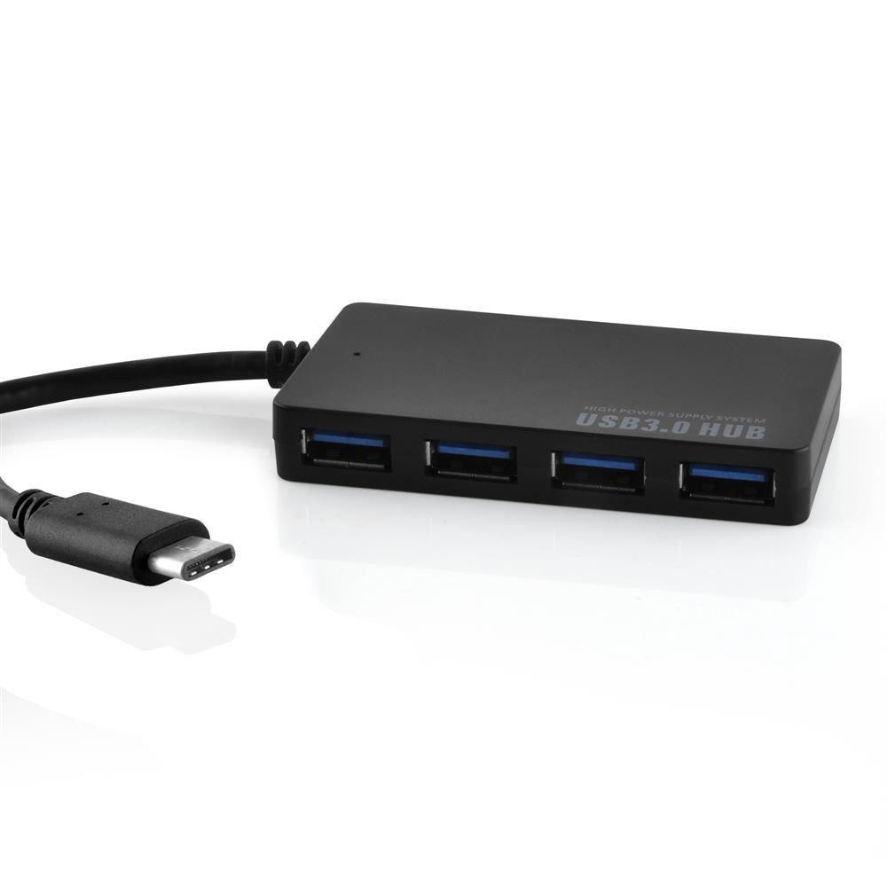 Cadorabo  4-Port USB 3.0 Multischnittstelle USB Hub Plug & Play mit USB-C Stecker Typ-C Buchse und Power Supply passend für Laptops, Tablets und modernen Geräte mit USB-C Ladeanschluss in SCHWARZ 