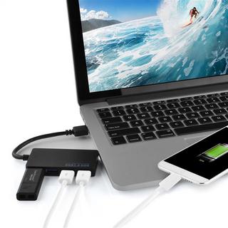 Cadorabo  4-Port USB 3.0 Multischnittstelle USB Hub Plug & Play mit USB-C Stecker Typ-C Buchse und Power Supply passend für Laptops, Tablets und modernen Geräte mit USB-C Ladeanschluss in SCHWARZ 