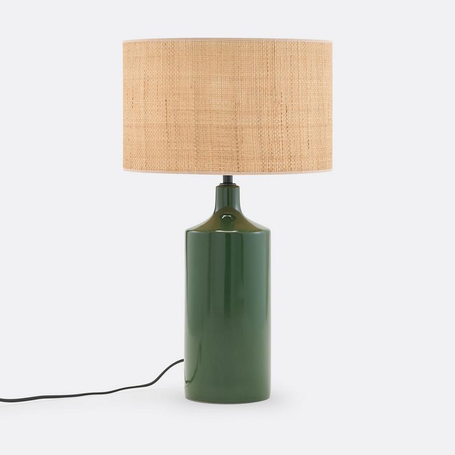 Lampe à poser céramique et raphia