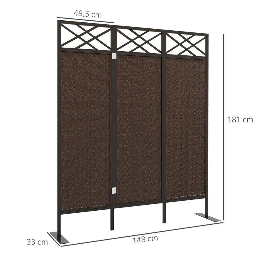 Northio Paravant 148X181Cm Garten Raumteiler Mit Rattanoptik, Anti-Uv Trennwand & Heringe, Stahl, Dunkelbraun  
