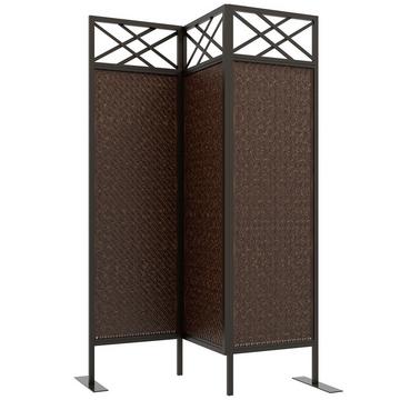 Paravant Divisorio Da Giardino 148X181 Cm Con Effetto Rattan, Divisorio Anti-Uv E Picchetti, Acciaio, Marrone Scuro