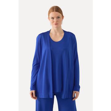 Giacca aperta in tessuto fluente con colletto a scialle e maniche lunghe