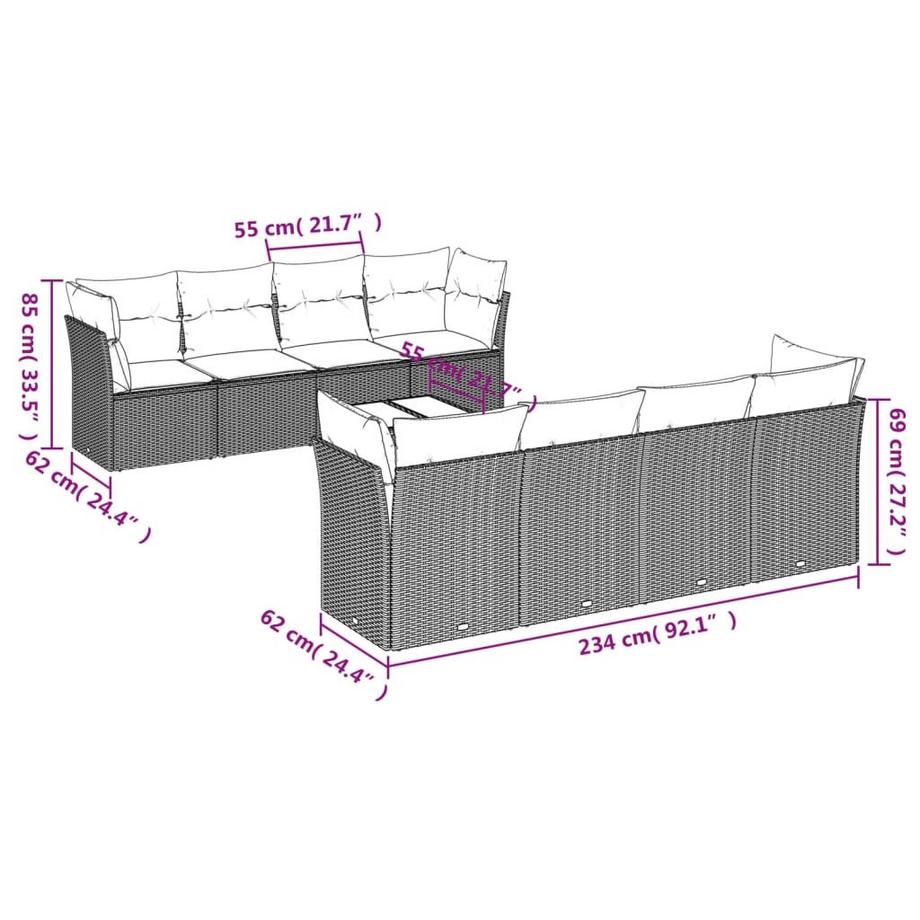 VidaXL set divano da giardino Polirattan  