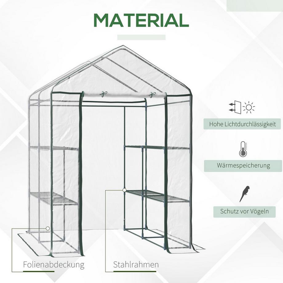 Northio Serre En Aluminium Abri De Jardin Serre À Tomates Avec 6 Étagères, Acier Transparent Pvc, Pour Jardin  