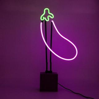 Locomocean Lampe de table en verre néon avec socle en béton - Aubergine  