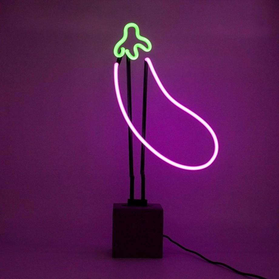 Locomocean Glas Neon Tischlampe mit Betonsockel - Aubergine  