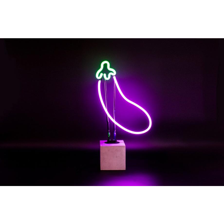 Locomocean Glas Neon Tischlampe mit Betonsockel - Aubergine  