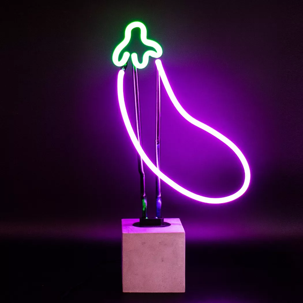 Locomocean – Glas Neon Tischlampe mit Betonsockel Aubergine, One Size, Multicolor
