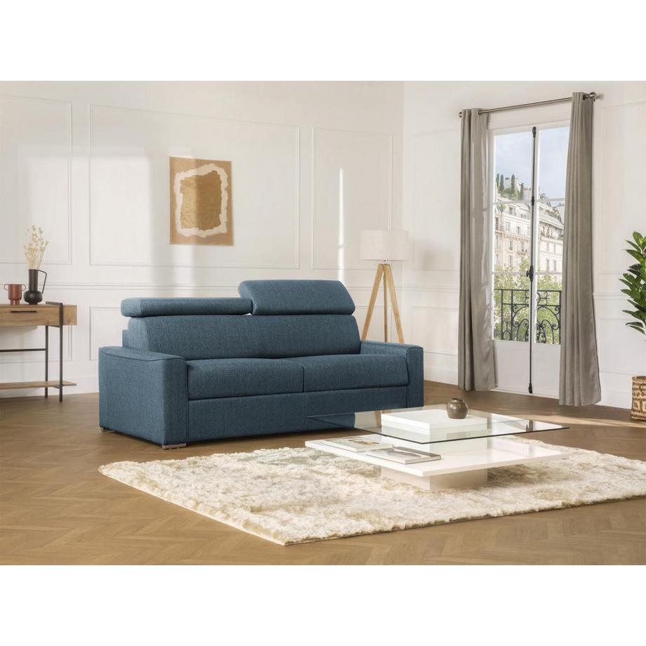LINEA SOFA Schlafsofa 3-Sitzer - Liegefläche mit Lattenrost: 140 cm - Matratze: 14 cm mit Memory Schaum - Stoff - Blau - VIZIR  