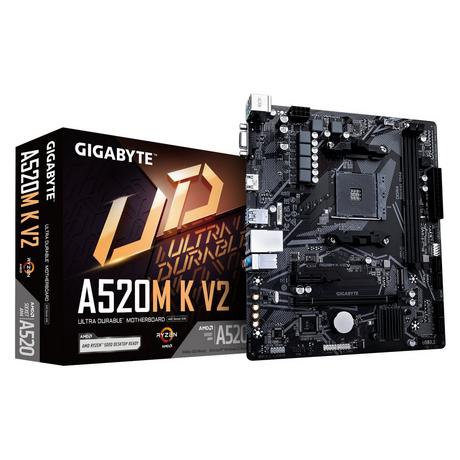 Gigabyte  Scheda madre A520M K V2 - Supporta CPU AMD Ryzen serie 5000 AM4, fino a 5100MHz DDR4 (OC), PCIe Gen3 x4 M.2, LAN GbE, USB 3.2 Gen 1 