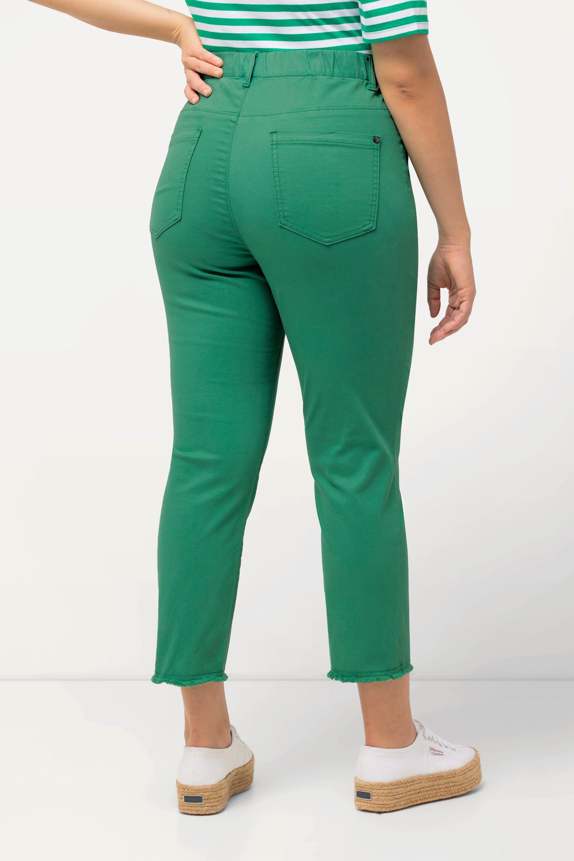 Ulla Popken  Pantalon 7/8 Sienna. Jambe étroite et ourlet frangé 