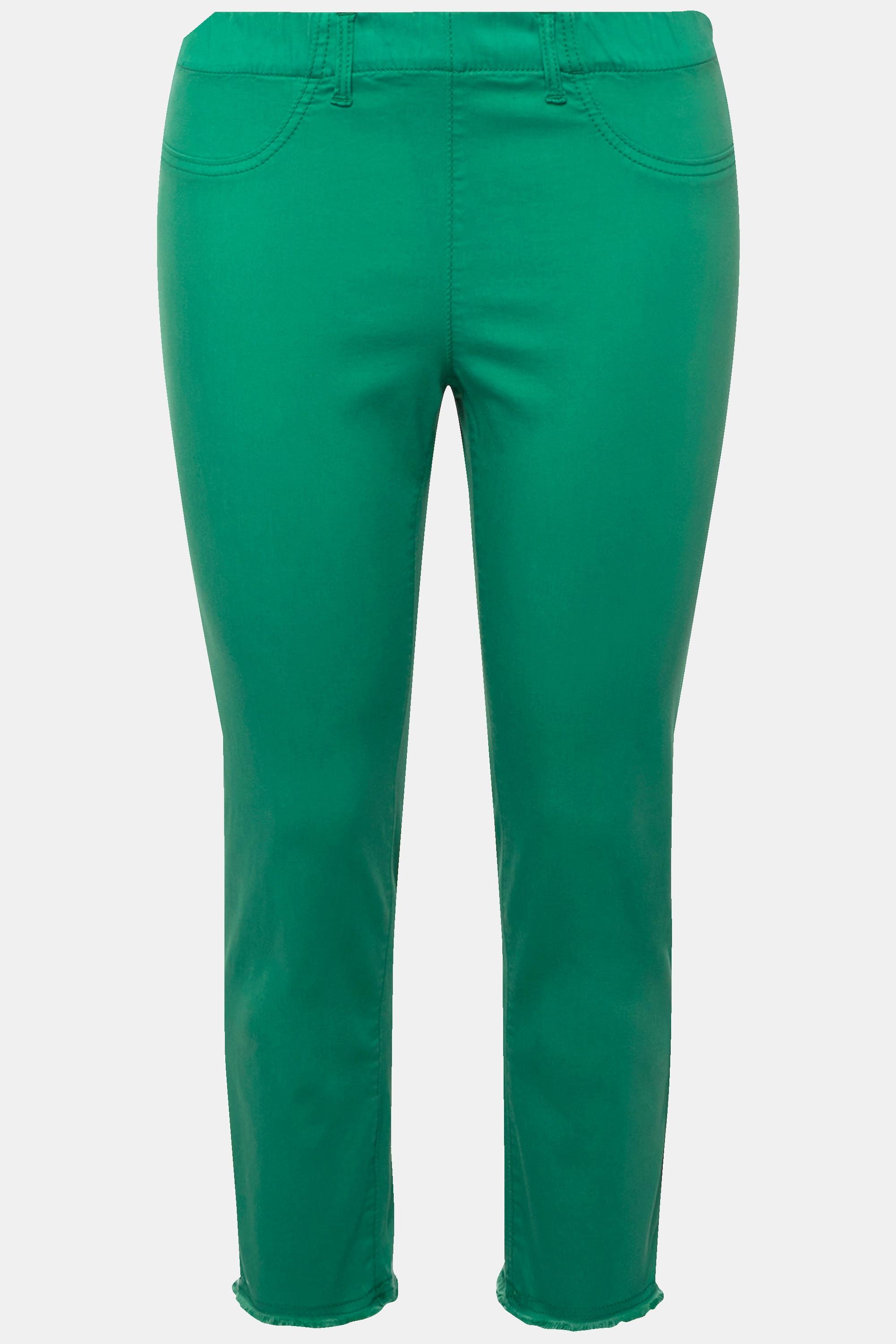 Ulla Popken  Pantalon 7/8 Sienna. Jambe étroite et ourlet frangé 