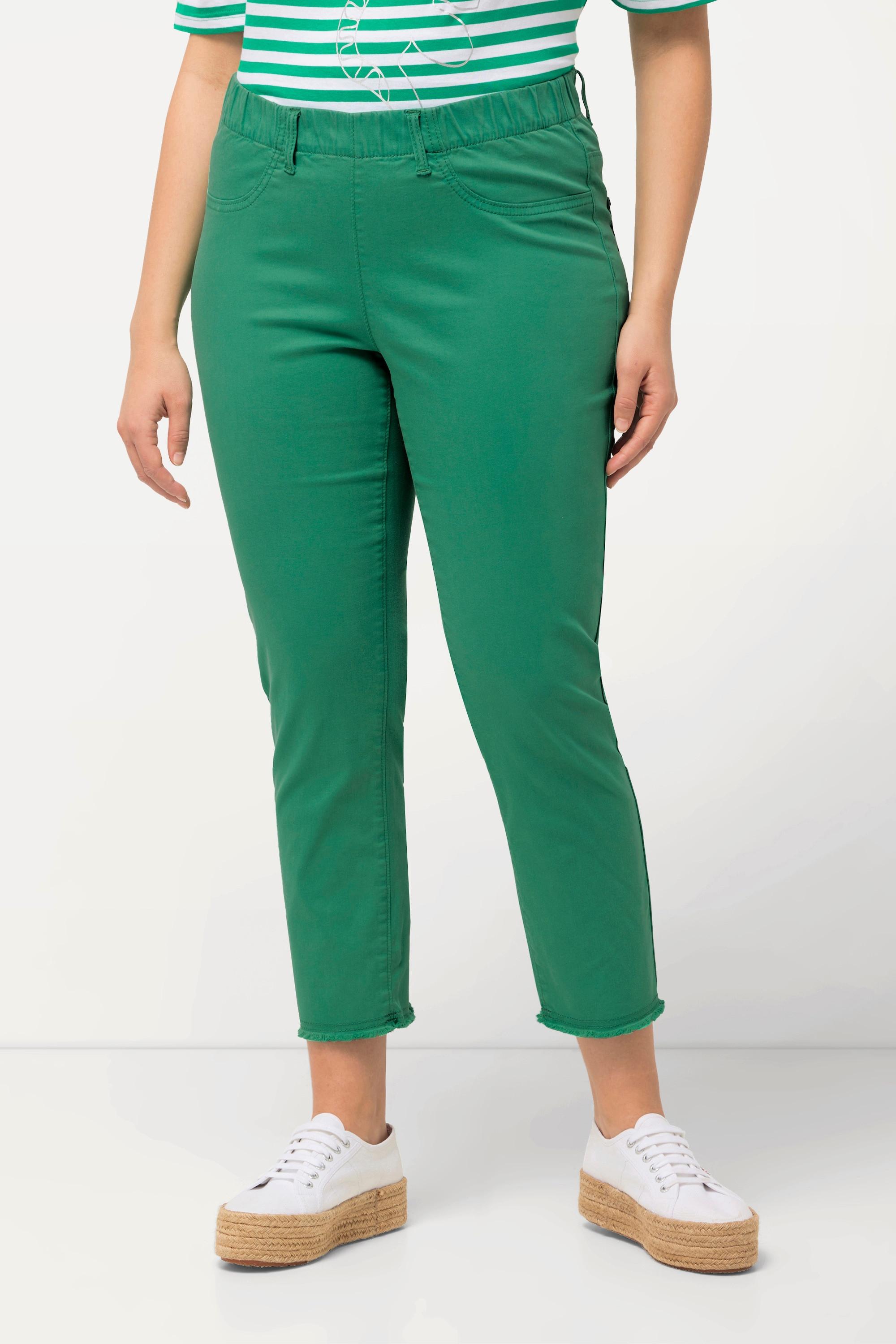 Ulla Popken  Pantalon 7/8 Sienna. Jambe étroite et ourlet frangé 