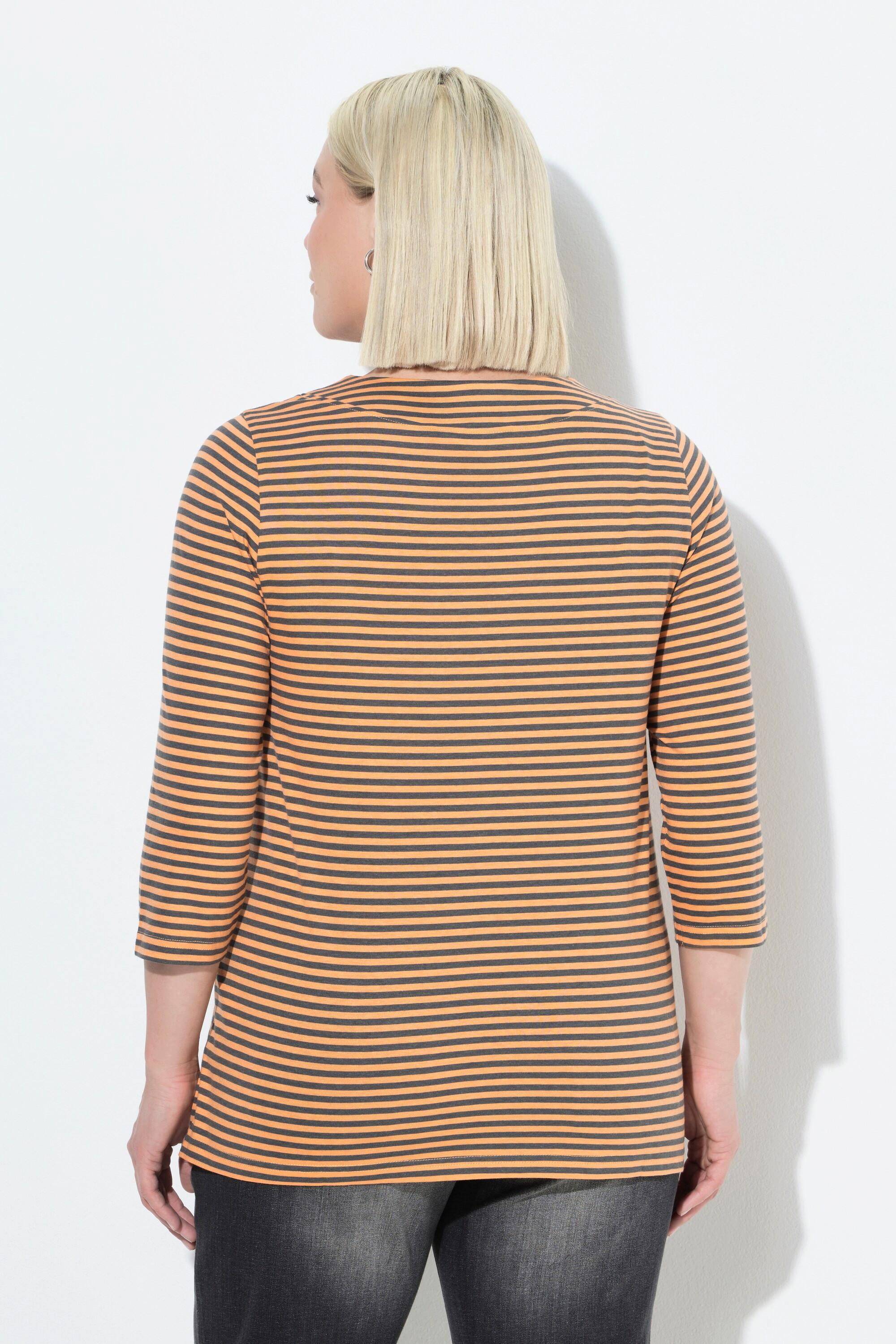 Ulla Popken Maglia Righe Collo Alto Maniche 3/4 Taglio Svasato  