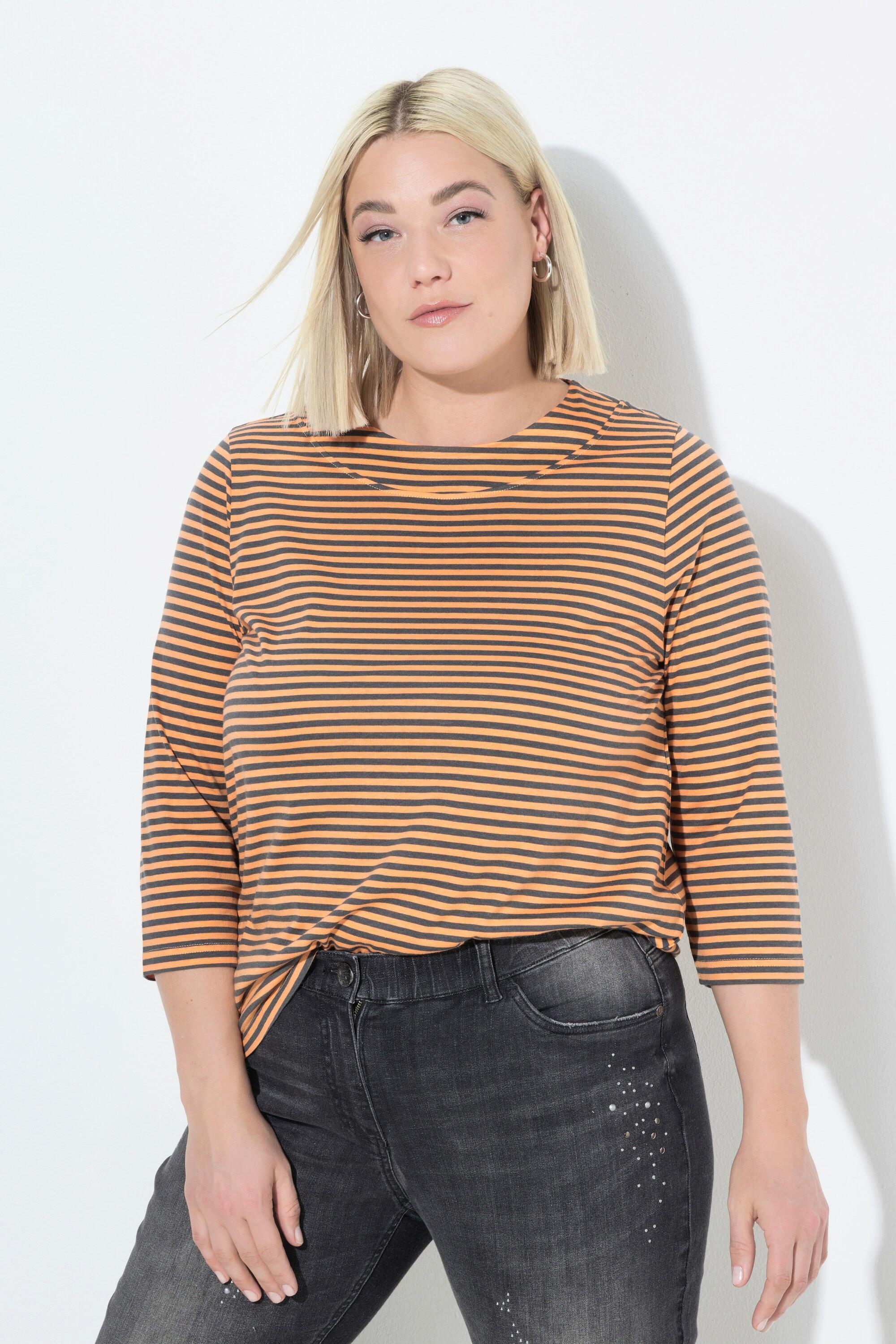 Ulla Popken Maglia Righe Collo Alto Maniche 3/4 Taglio Svasato  