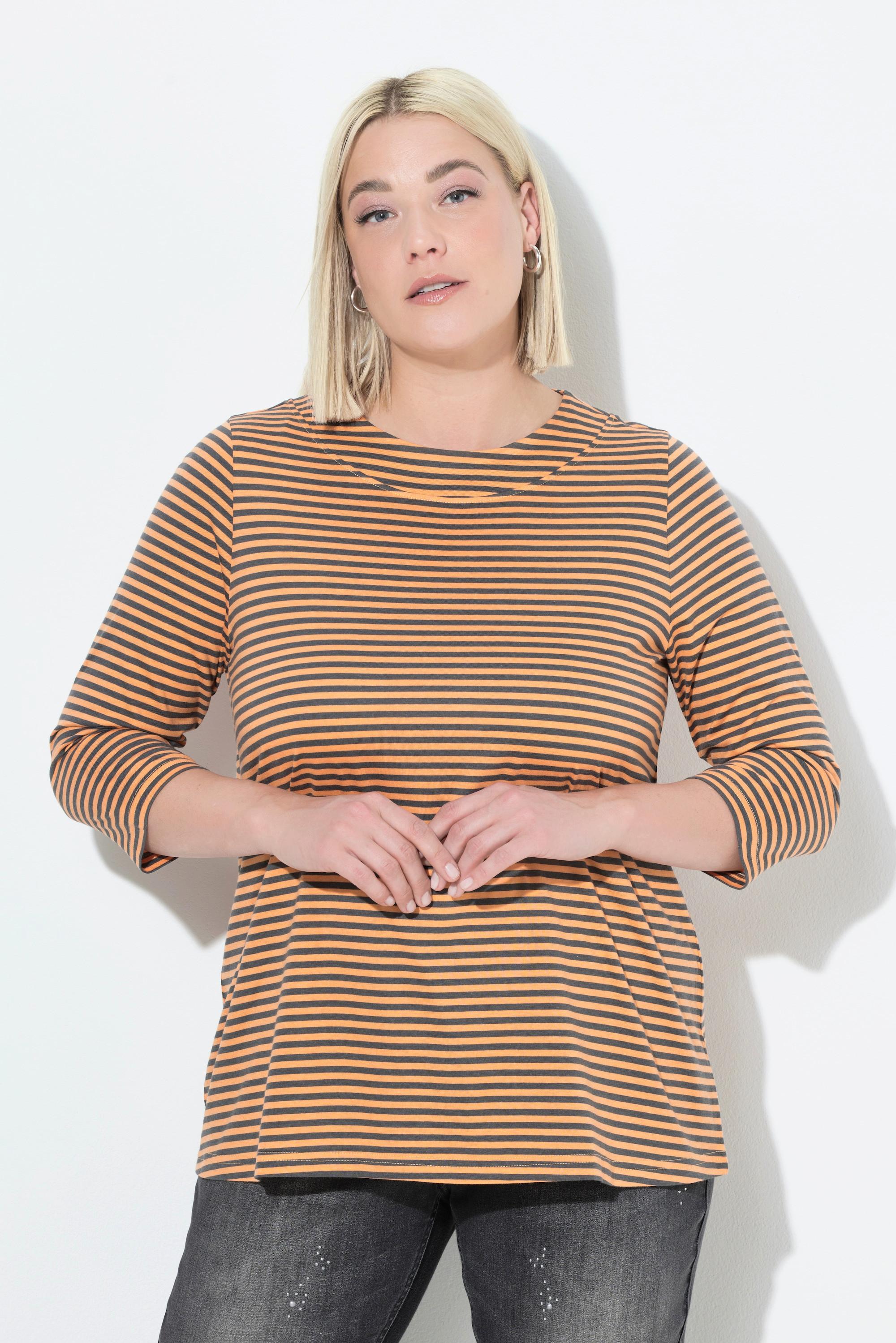 Ulla Popken Maglia Righe Collo Alto Maniche 3/4 Taglio Svasato  