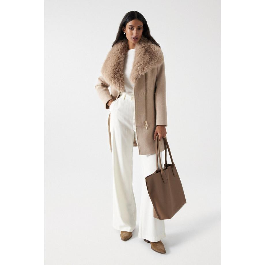 Salsa Manteau en laine avec col en fourrure  