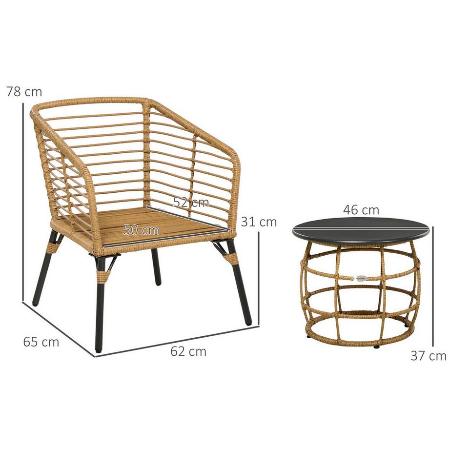 Northio Rattan Gartenmöbel-Set, 3-Tlg. Sitzgruppe, Inkl. Couchtisch Und 2 Stühle, Bistro-Set Mit Kissen, Balkonmöbel, Sand+Dunkelgrau  