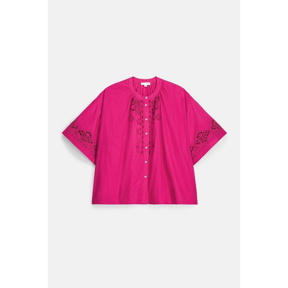 Louise-Misha Feonys Kurzarm Bluse Rundhalsausschnitt mit Stickereien  