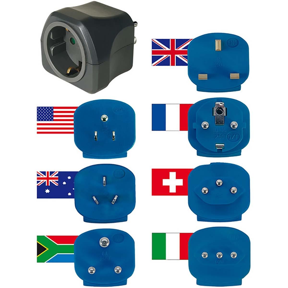 Nedis  Set de prises de voyage / set d'adaptateurs de voyage (adaptateur pour prises de voyage avec divers accessoires pour plus de 150 pays (7 x inserts de prise) noir 