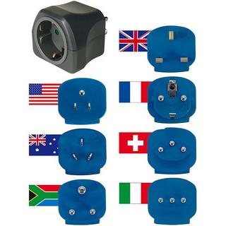 Nedis  Set de prises de voyage / set d'adaptateurs de voyage (adaptateur pour prises de voyage avec divers accessoires pour plus de 150 pays (7 x inserts de prise) noir 