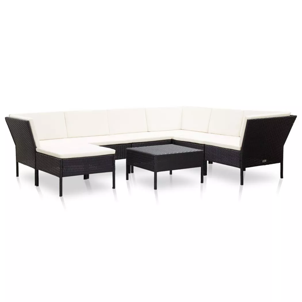 vidaXL Salon de jardin 8 pcs avec coussins résine tressée noir