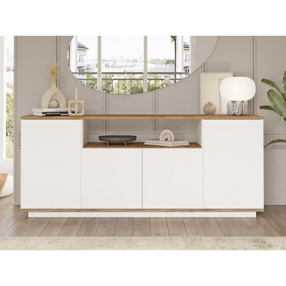 Vente-unique Buffet avec 4 portes et 1 étagère - Blanc et naturel - LOTULA  