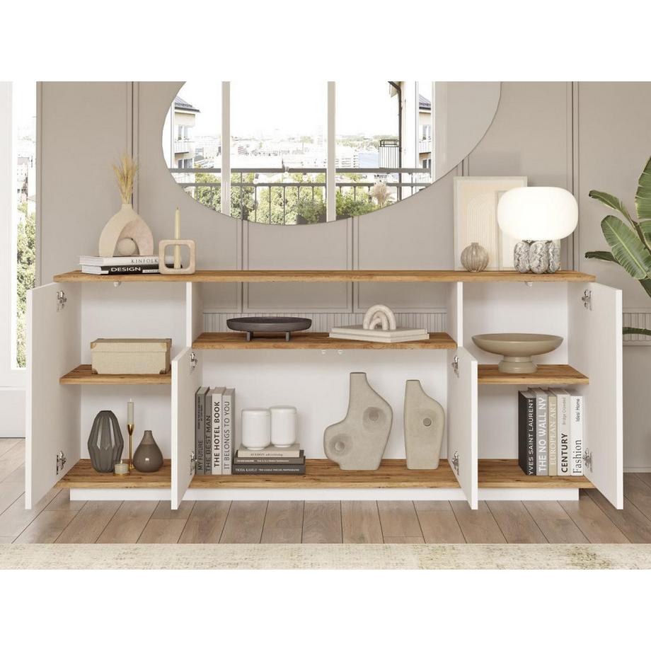 Vente-unique Buffet avec 4 portes et 1 étagère - Blanc et naturel - LOTULA  