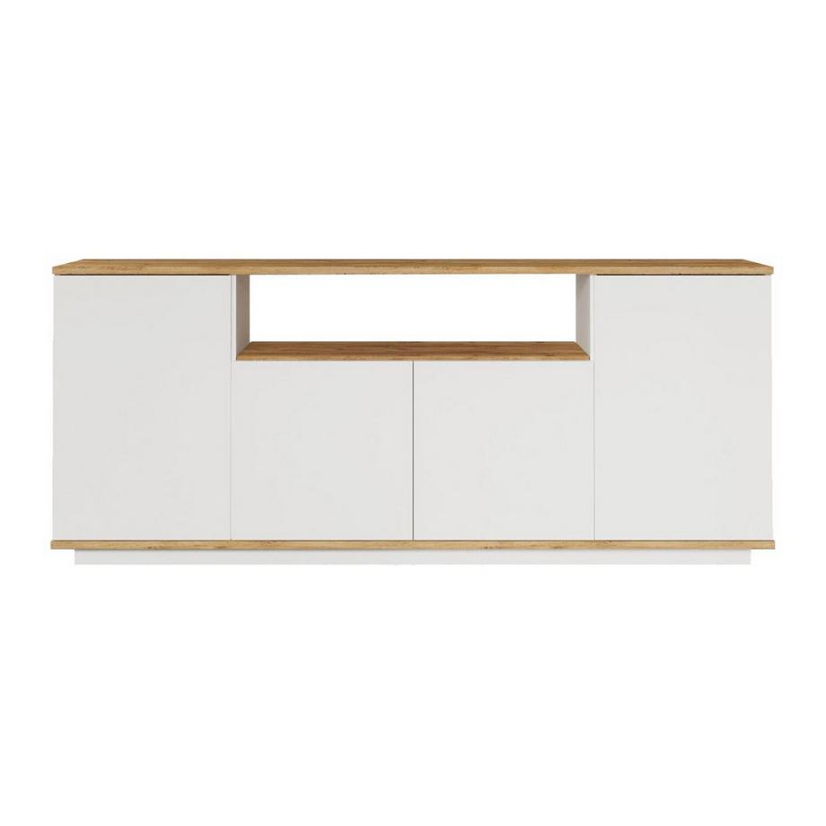 Vente-unique Buffet avec 4 portes et 1 étagère - Blanc et naturel - LOTULA  