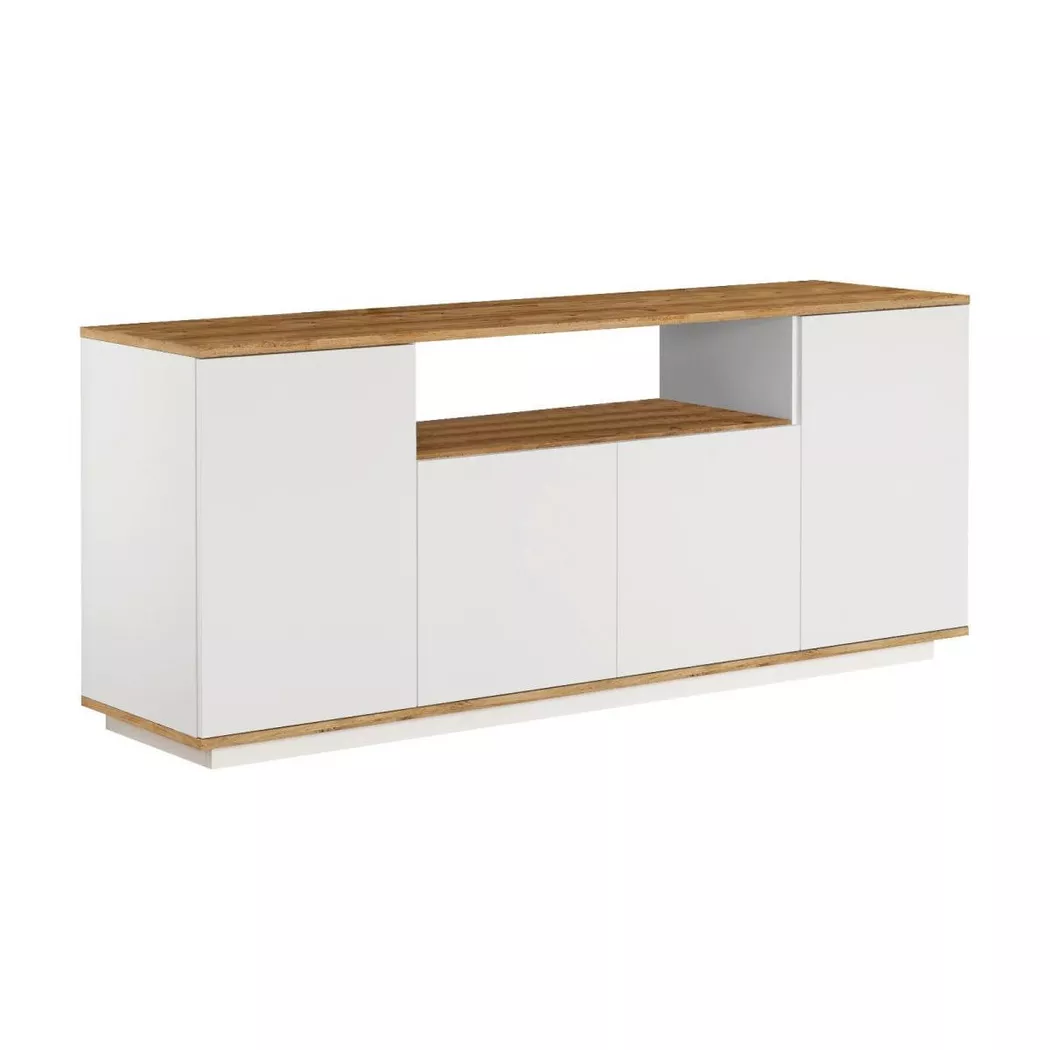 Buffet avec 4 portes et 1 étagère - Blanc et naturel - LOTULA