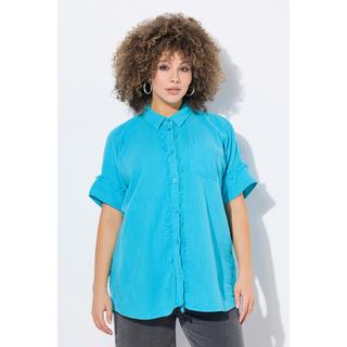 Ulla Popken Musselin Oversized Fransen Halbarm Bluse mit Hemdkragen  