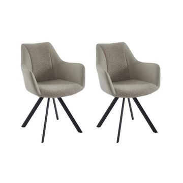 Lot de 2 chaises avec accoudoirs en simili, tissu et métal noir - Beige - TALEZY de Maison Céphy