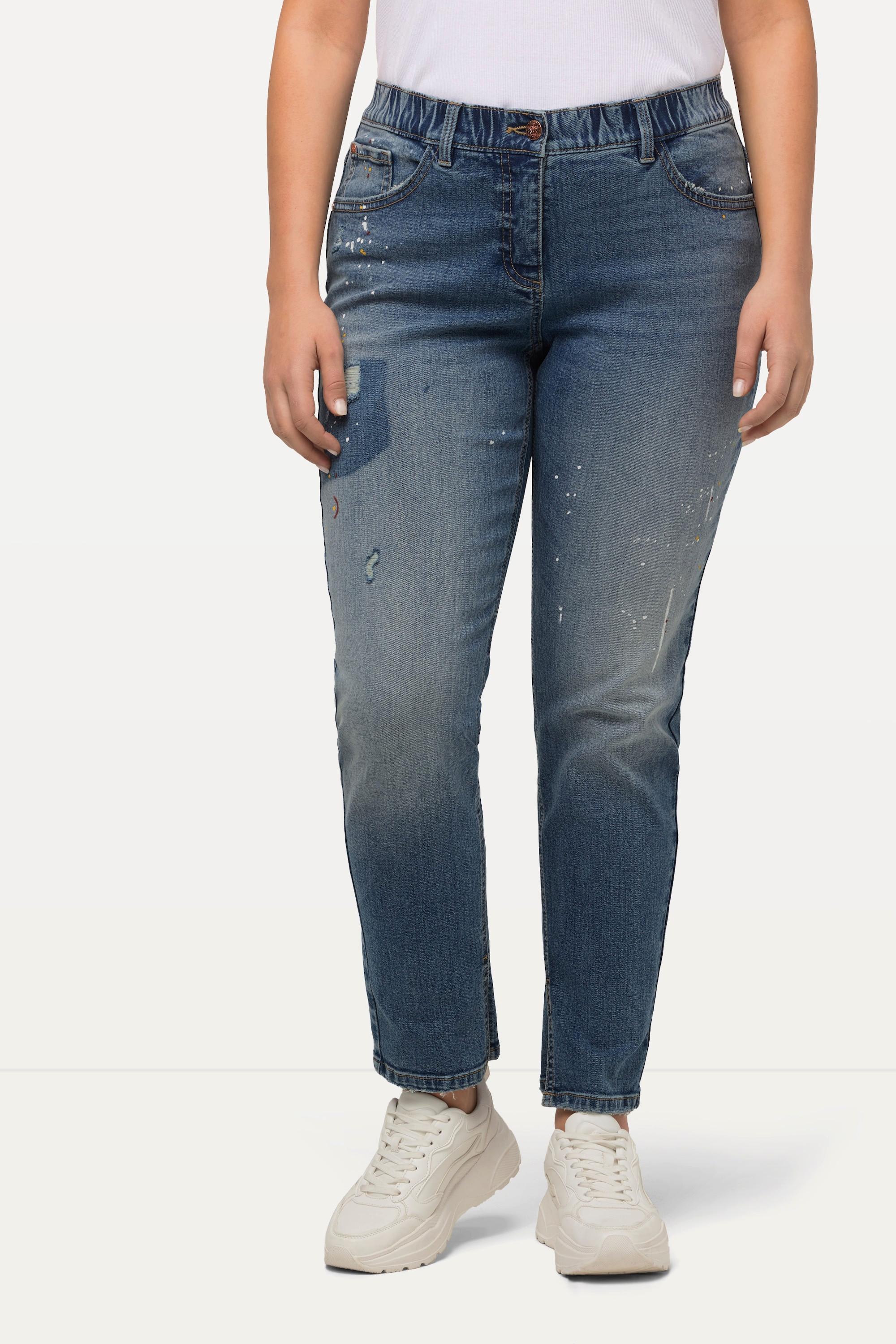 Ulla Popken  Boyfriend jeans con effetto destroyed, taglio ampio a cinque tasche e tessuto elasticizzato 