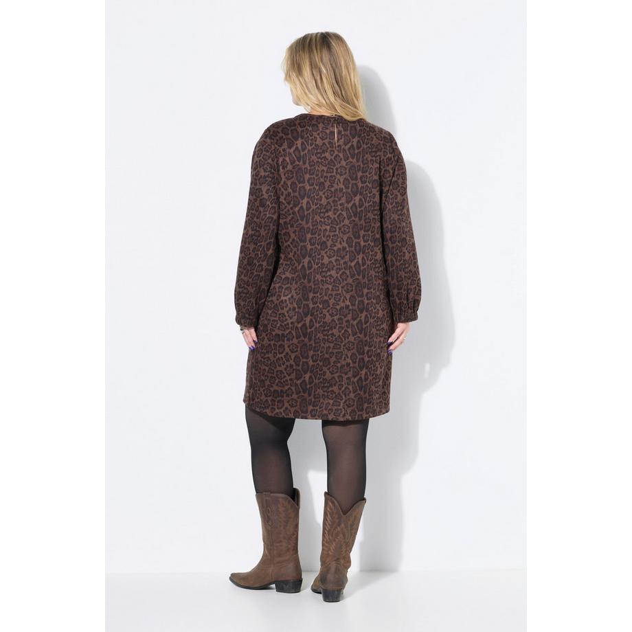 Studio Untold Abito Oversize Scamosciato Stampa Leopardata Maniche a Palloncino  