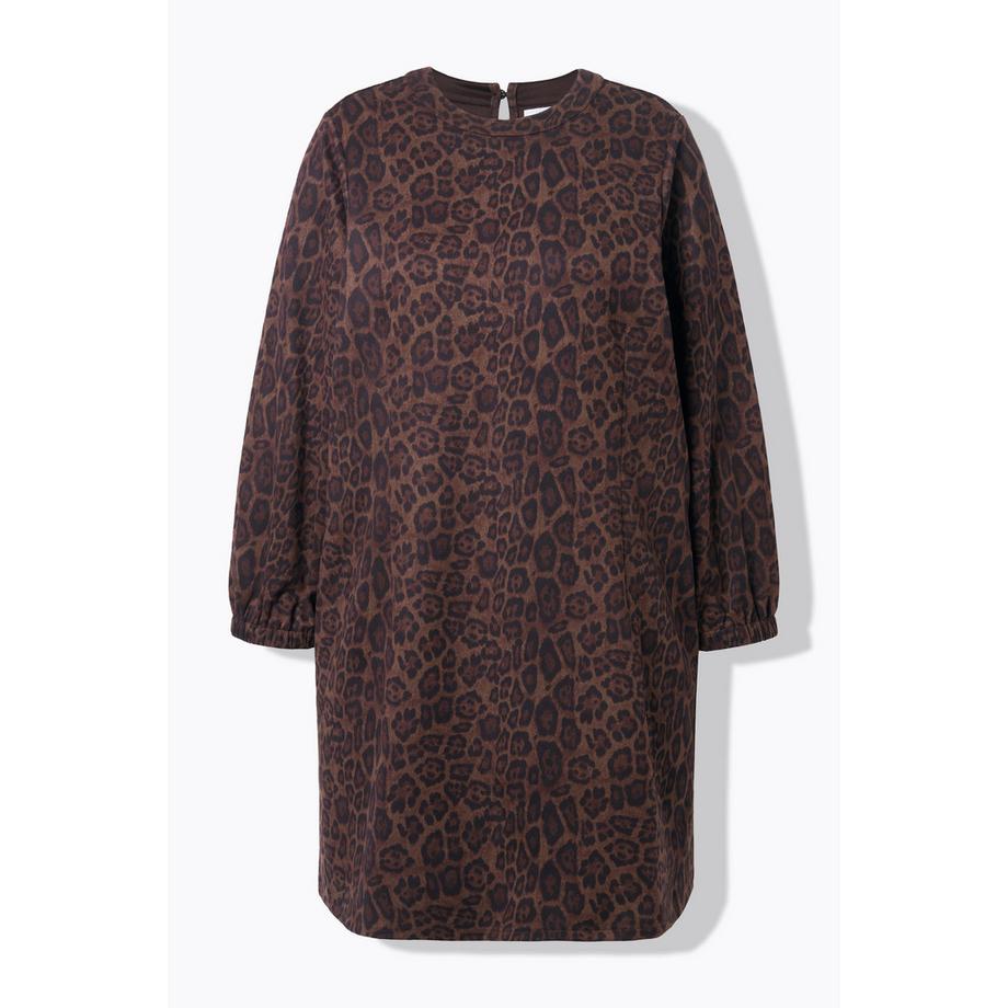 Studio Untold Abito Oversize Scamosciato Stampa Leopardata Maniche a Palloncino  