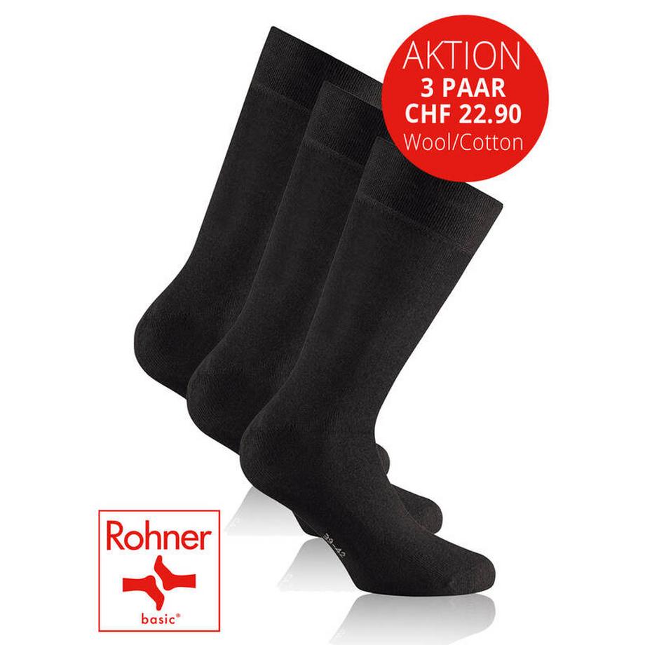 Rohner Basic Wolle Baumwolle Socken 3er-Pack  