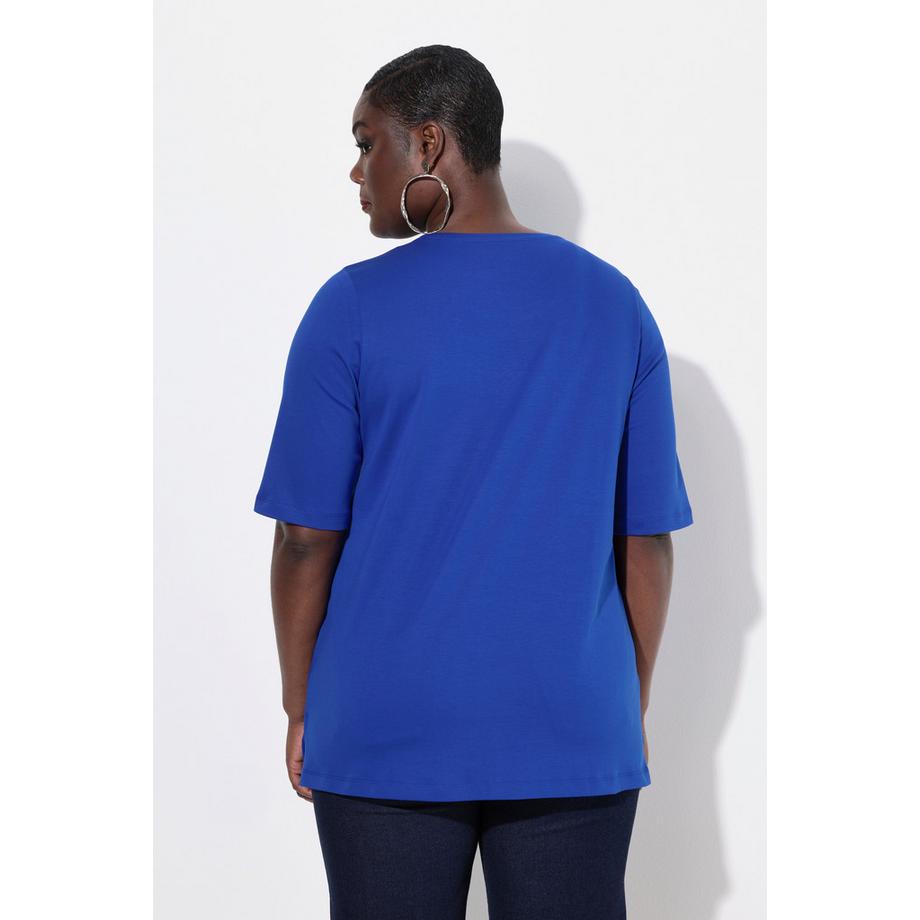 Ulla Popken T-shirt Petites Pierres Fantaisie Col Rond Manches Courtes Coupe Évasée  