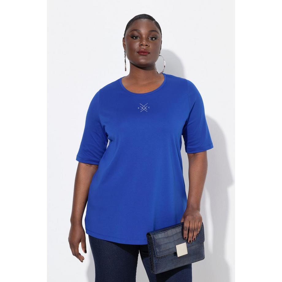 Ulla Popken T-shirt Petites Pierres Fantaisie Col Rond Manches Courtes Coupe Évasée  