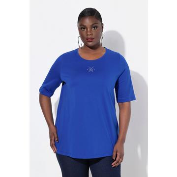 T-shirt avec petites pierres fantaisie, col rond et manches courtes, coupe évasée