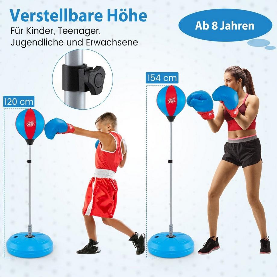 B2X  Punchingball 120-154cm höhenverstellbar Standboxball Boxsack Set Boxset Kinder Blau 