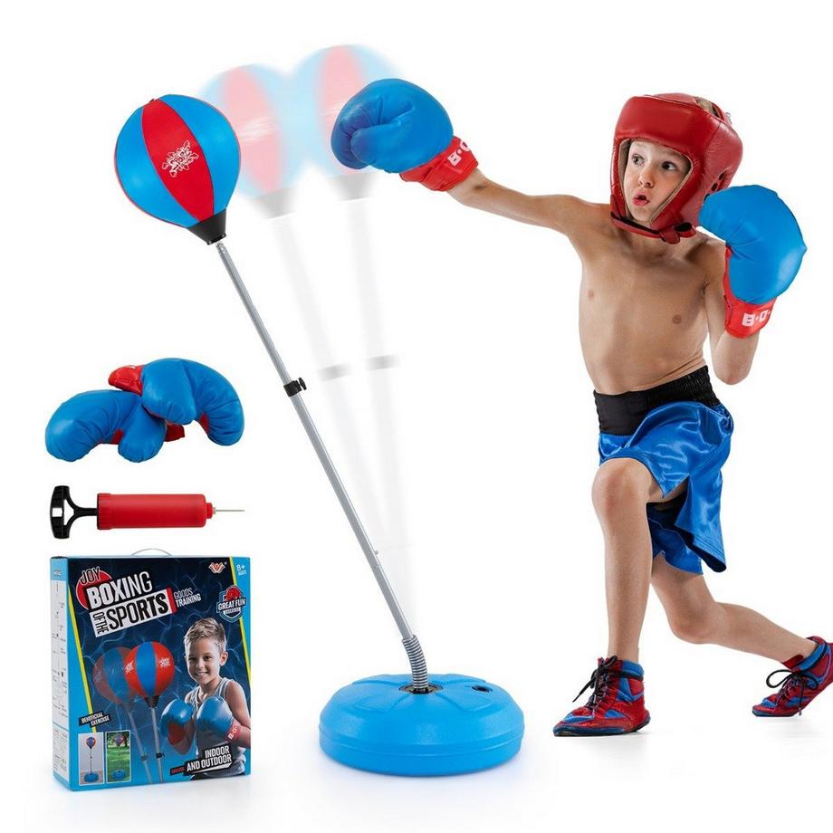 B2X  Punchingball 120-154cm höhenverstellbar Standboxball Boxsack Set Boxset Kinder Blau 