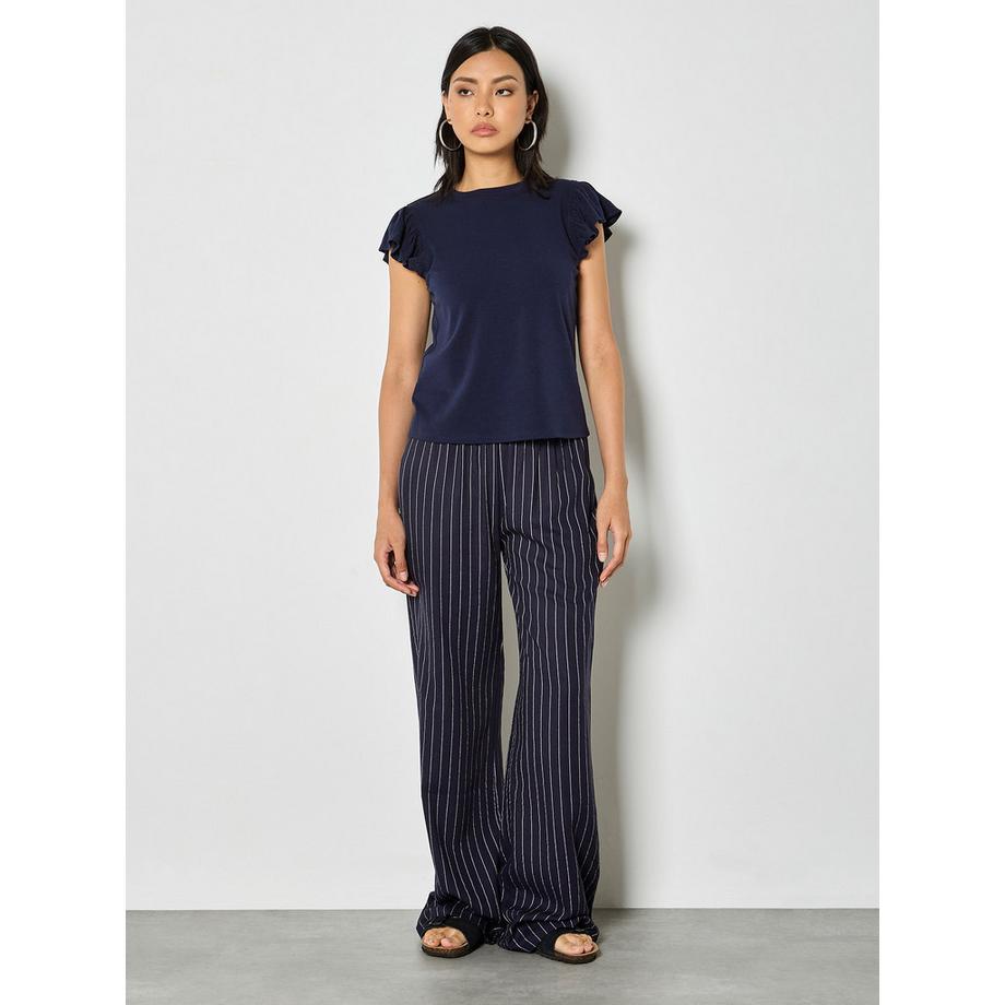 APRICOT Pantalon large en lin mélangé à fines rayures  