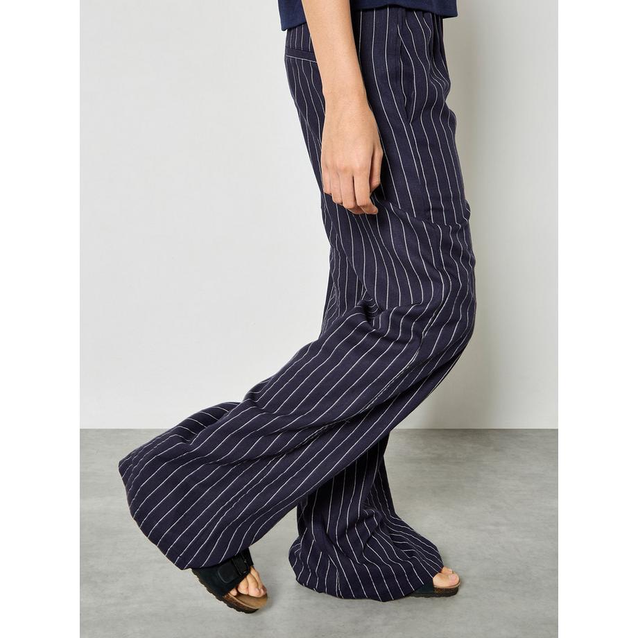 APRICOT Pantalon large en lin mélangé à fines rayures  