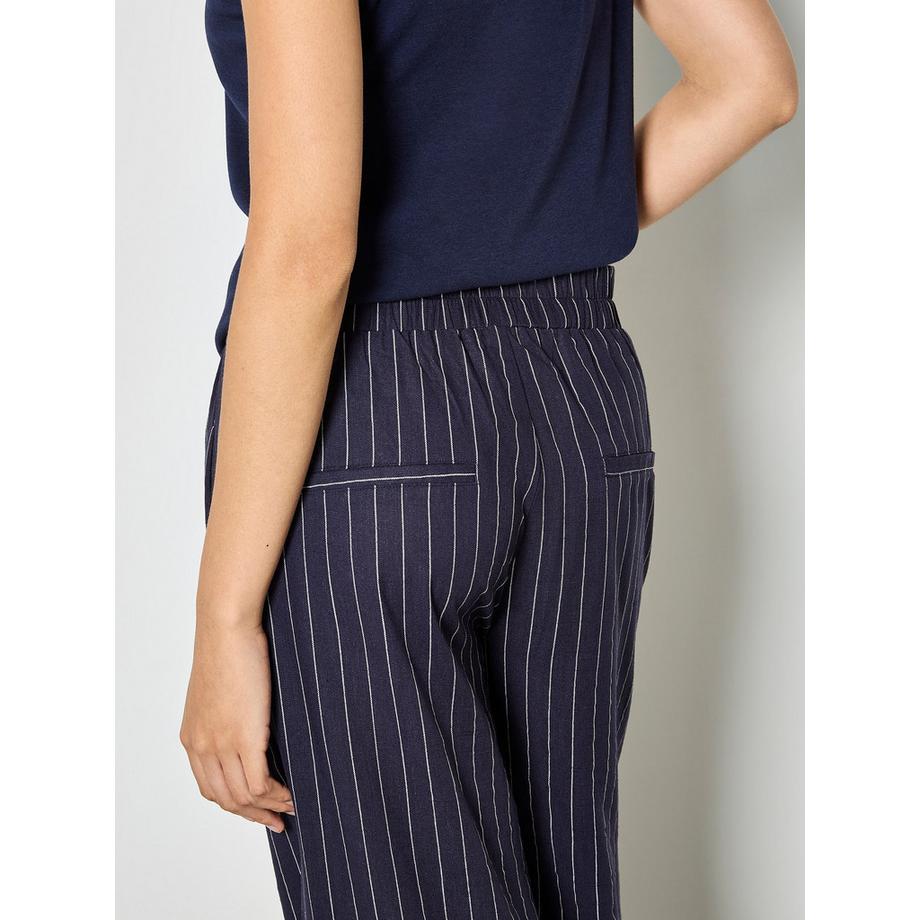 APRICOT Pantalon large en lin mélangé à fines rayures  