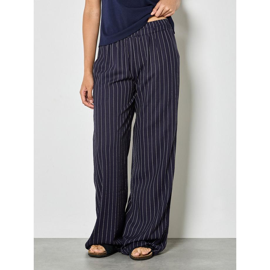Pantalon large en lin mélangé à fines rayures